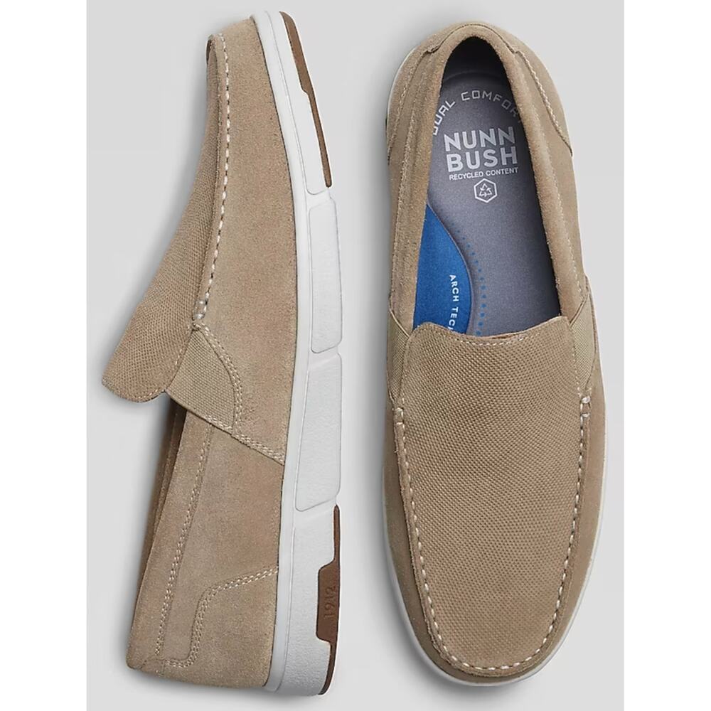 Men's / Unisex Nunn Bush Luca Suede Moc Toe Venetian Loafers Stone/Tan Size 9